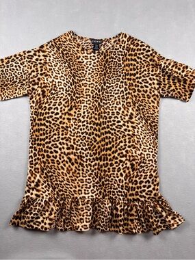 Ceny Leopard Print Mini Dress Tunic Ruffle Women's XLARGE Oversized Y2k Mob Wife